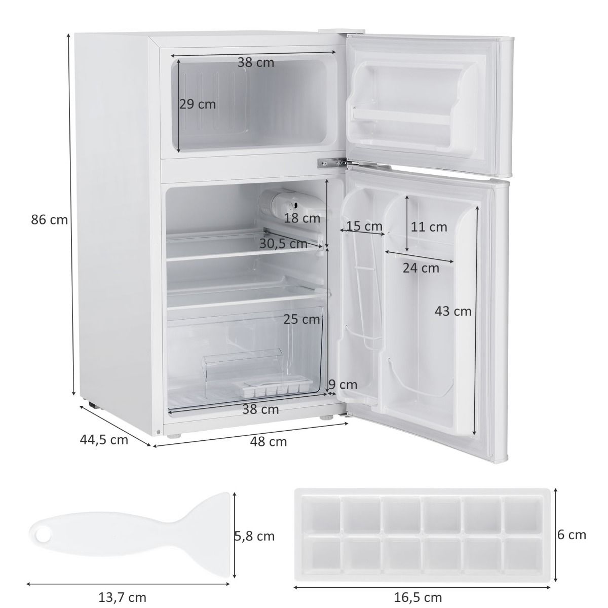 Compact Fridge Mini Fridge 90L Separate Freezer with 2 Door Design Quiet Operation White/Grey/Black -