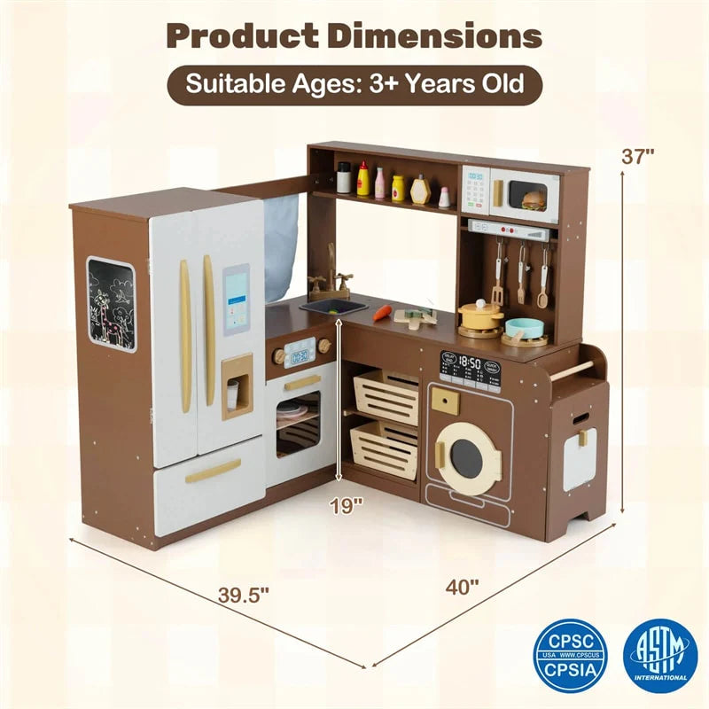 Corner Kids Kitchen Playset with Trash Can, Real Lights & Sounds, 2-Door Fridge, 22 Accessories - Product image 23