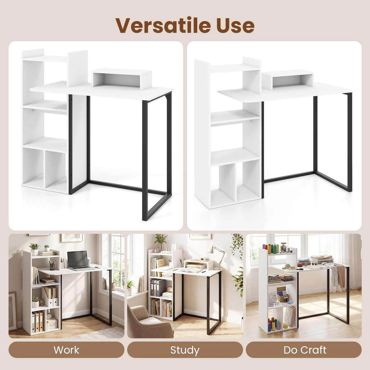Tangkula 43.5" Study Desk with Ergonomic Monitor Stand & Storage Shelves - Product image 9