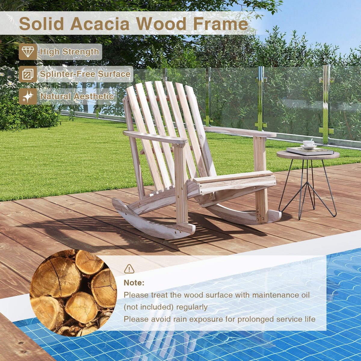 Tangkula Adirondack Rocking Chair with Slatted Seat and High Fanned Back - Product image 9