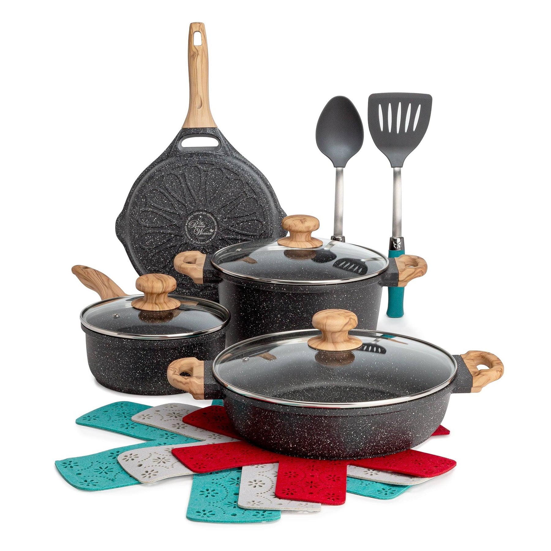 The Pioneer Woman Prairie Signature 12-Piece Cast Aluminum Cookware Set, Charcoal Speckle - Product image 1
