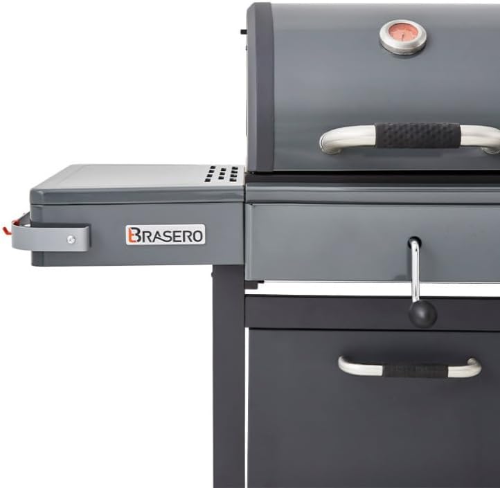 BRASERO - Bi-Energy Gun Metal XL Barbecue - Charcoal Barbecue and Plancha 60 x 42 cm Gas Barbecue with Side Burner -12.95 KW
