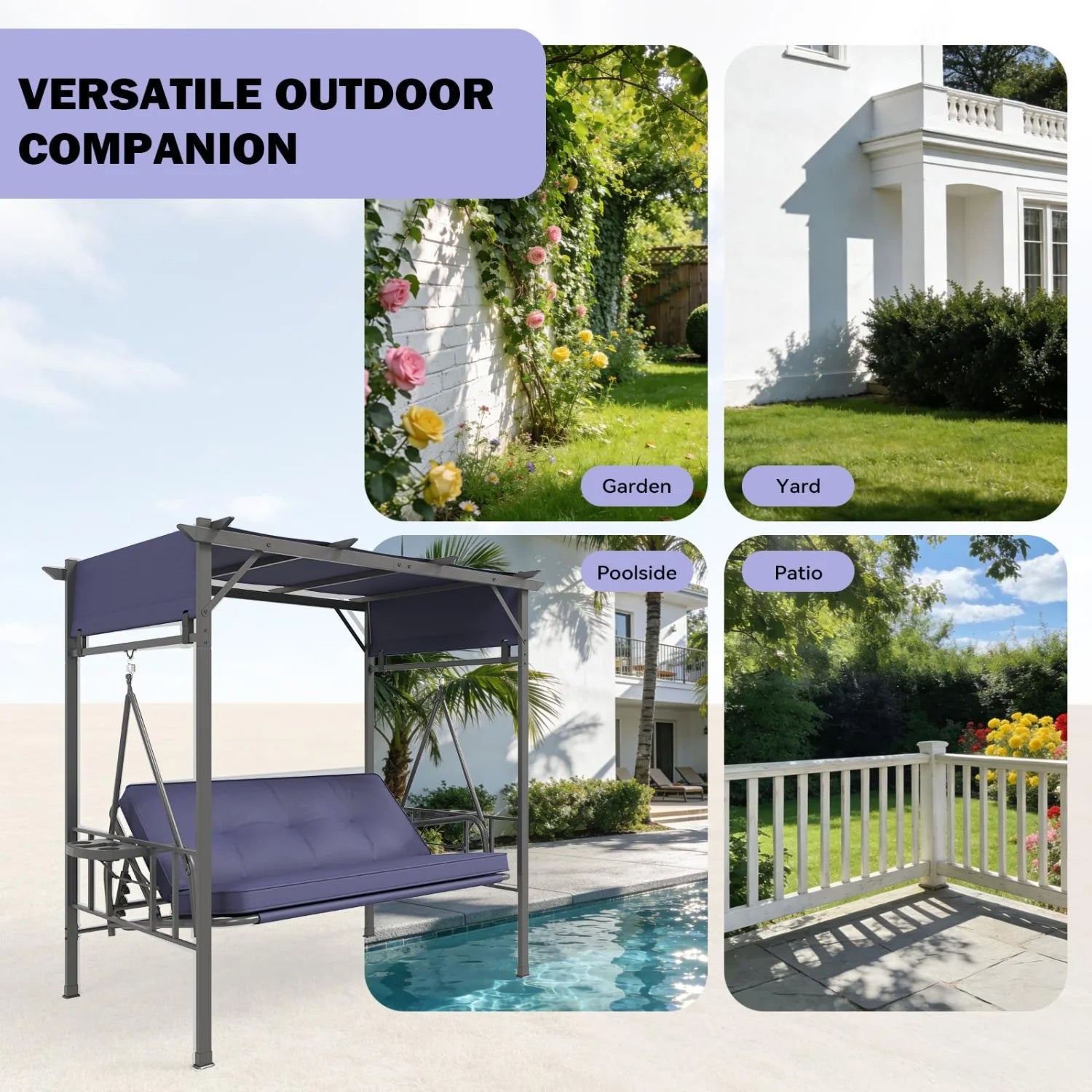 AECOJOY 2-in-1 Convertible Porch Swing Bed 3 Seat, Outdoor Patio Metal Pergola Swing - Product image 19