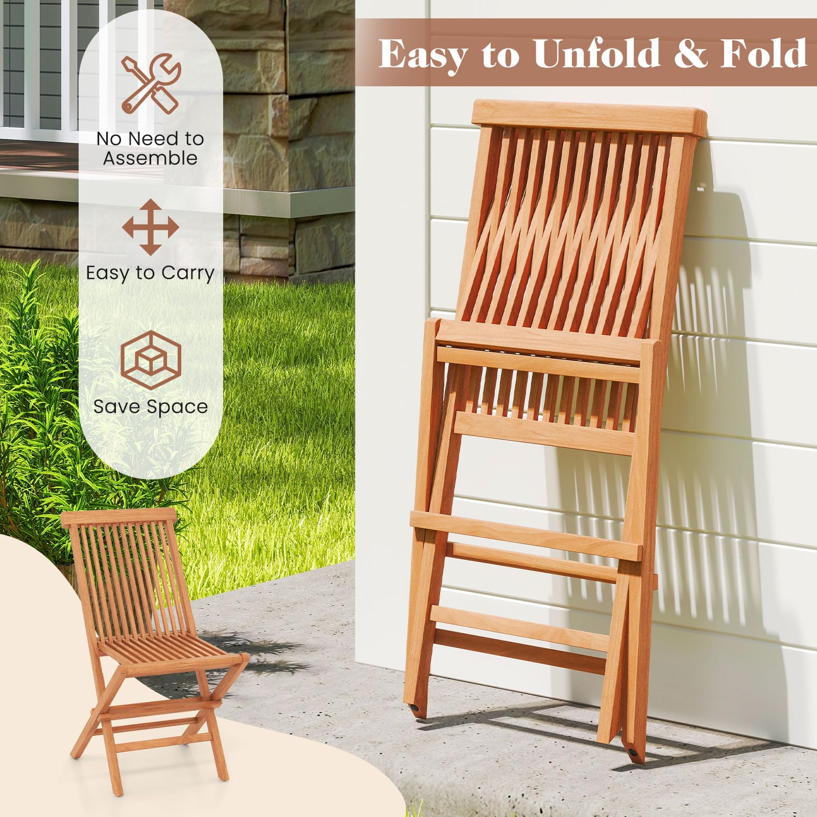 Tangkula Outdoor Folding Chairs with High Back and Slatted Seat