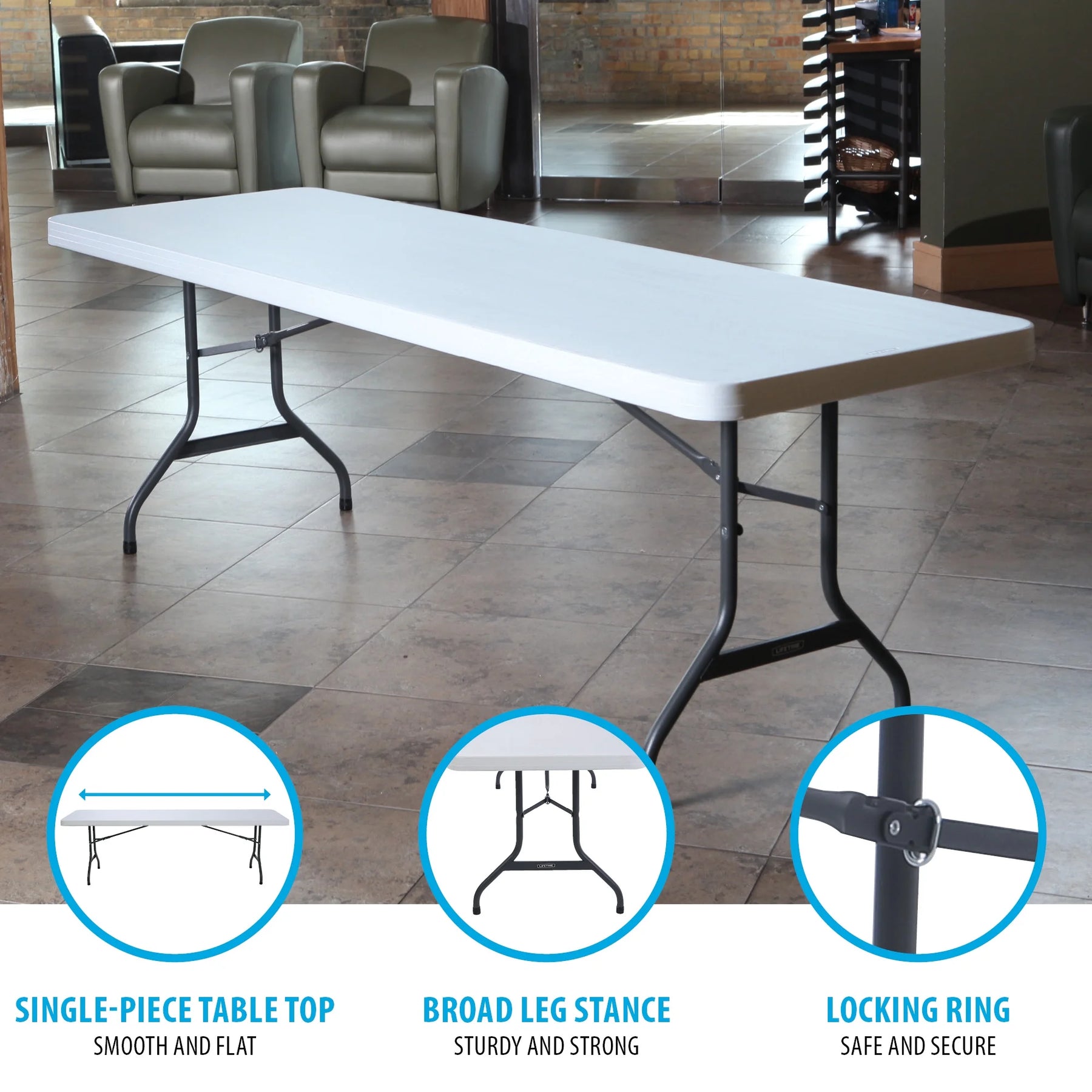 Lifetime 8 - Foot Commercial Grade Folding Table, White Granite (22980) - Product image 5
