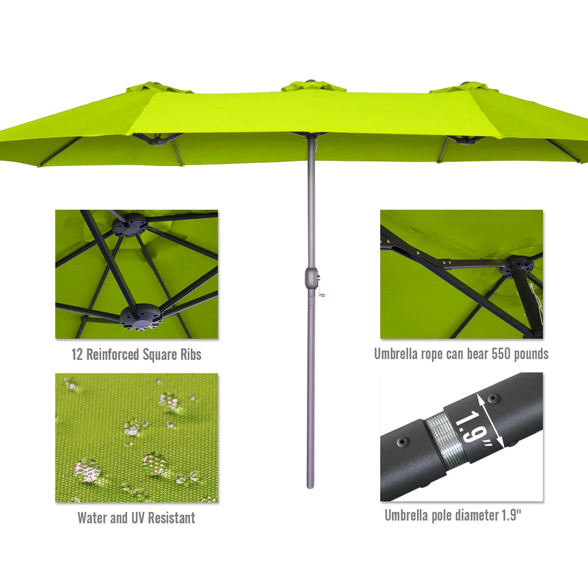 AECOJOY 15x9ft Double-Sided Patio Umbrella, Green - Product image 6