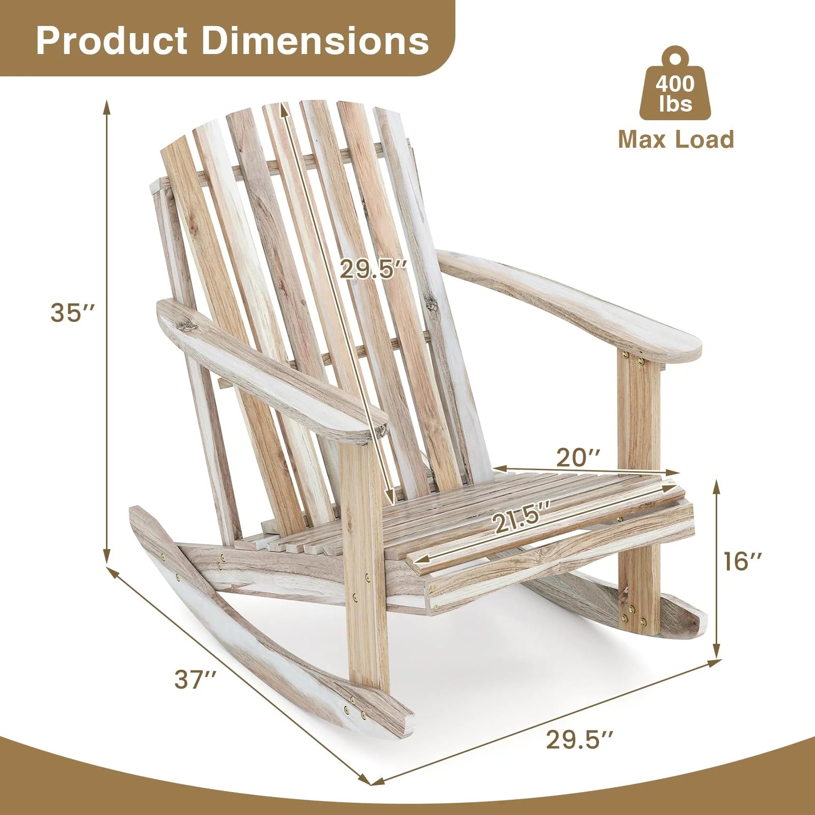 Tangkula Adirondack Rocking Chair with Slatted Seat and High Fanned Back - Product image 3