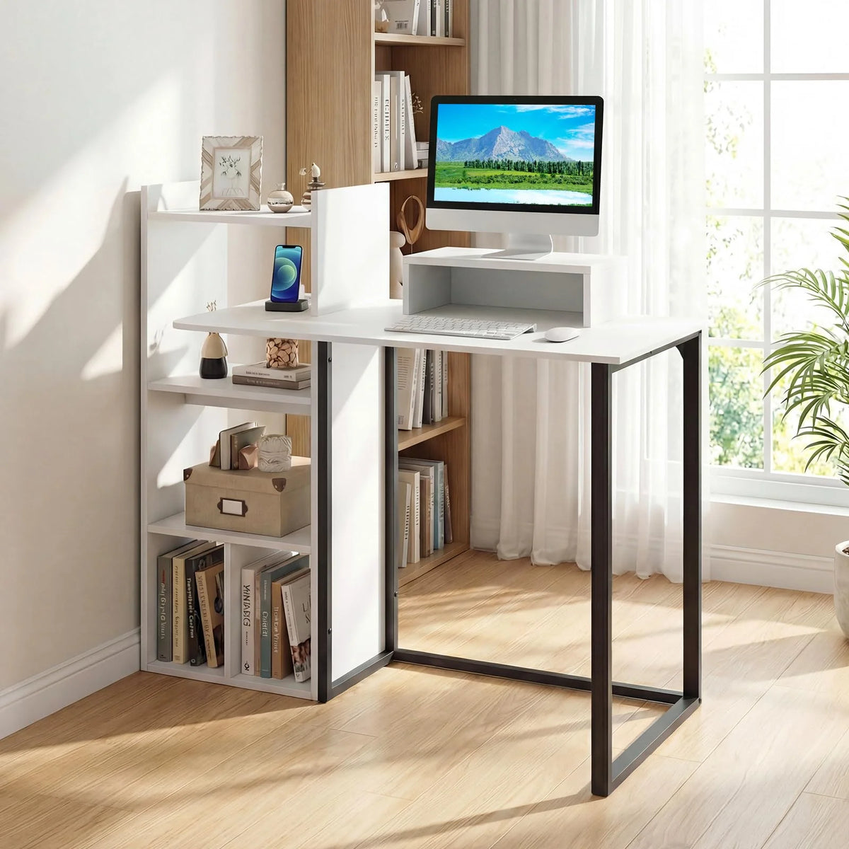 Tangkula 43.5" Study Desk with Ergonomic Monitor Stand & Storage Shelves - Product image 2