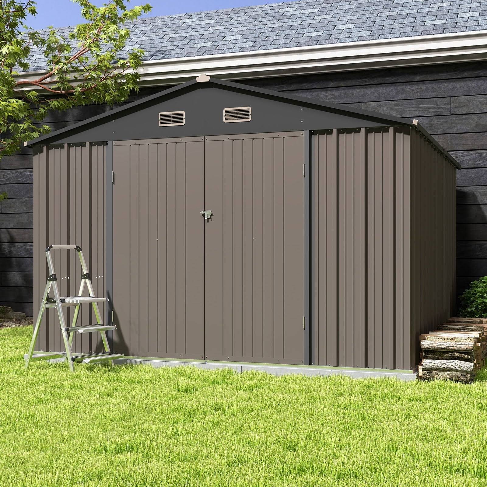 Patiowell Size Upgrade 10 x 10 ft Outdoor Storage Metal Shed with Slop - Product image 1