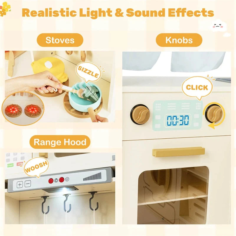 Corner Kids Kitchen Playset with Trash Can, Real Lights & Sounds, 2-Door Fridge, 22 Accessories - Product image 4