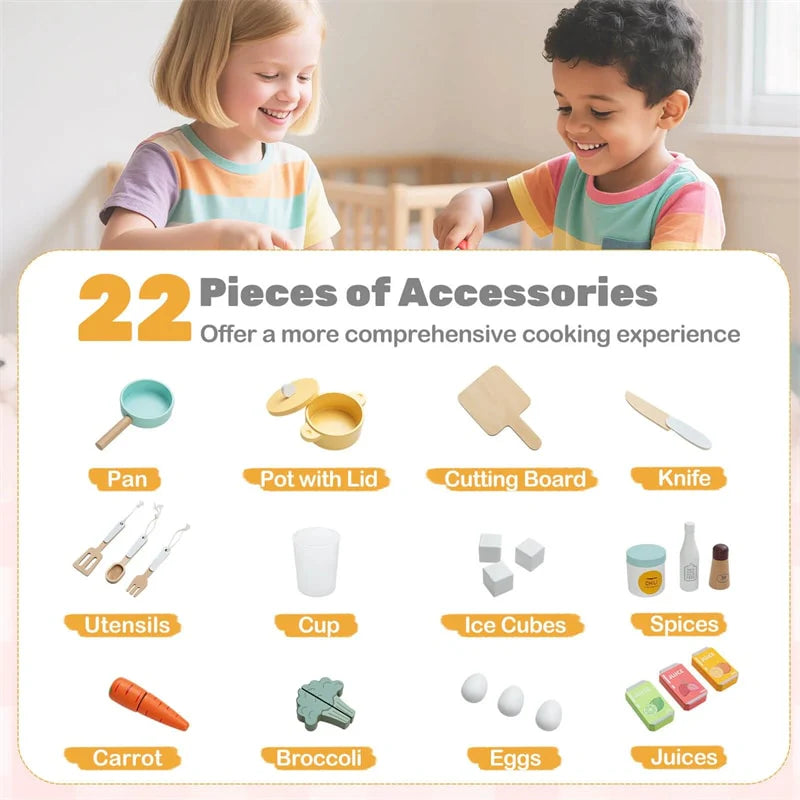 Corner Kids Kitchen Playset with Trash Can, Real Lights & Sounds, 2-Door Fridge, 22 Accessories - Product image 9
