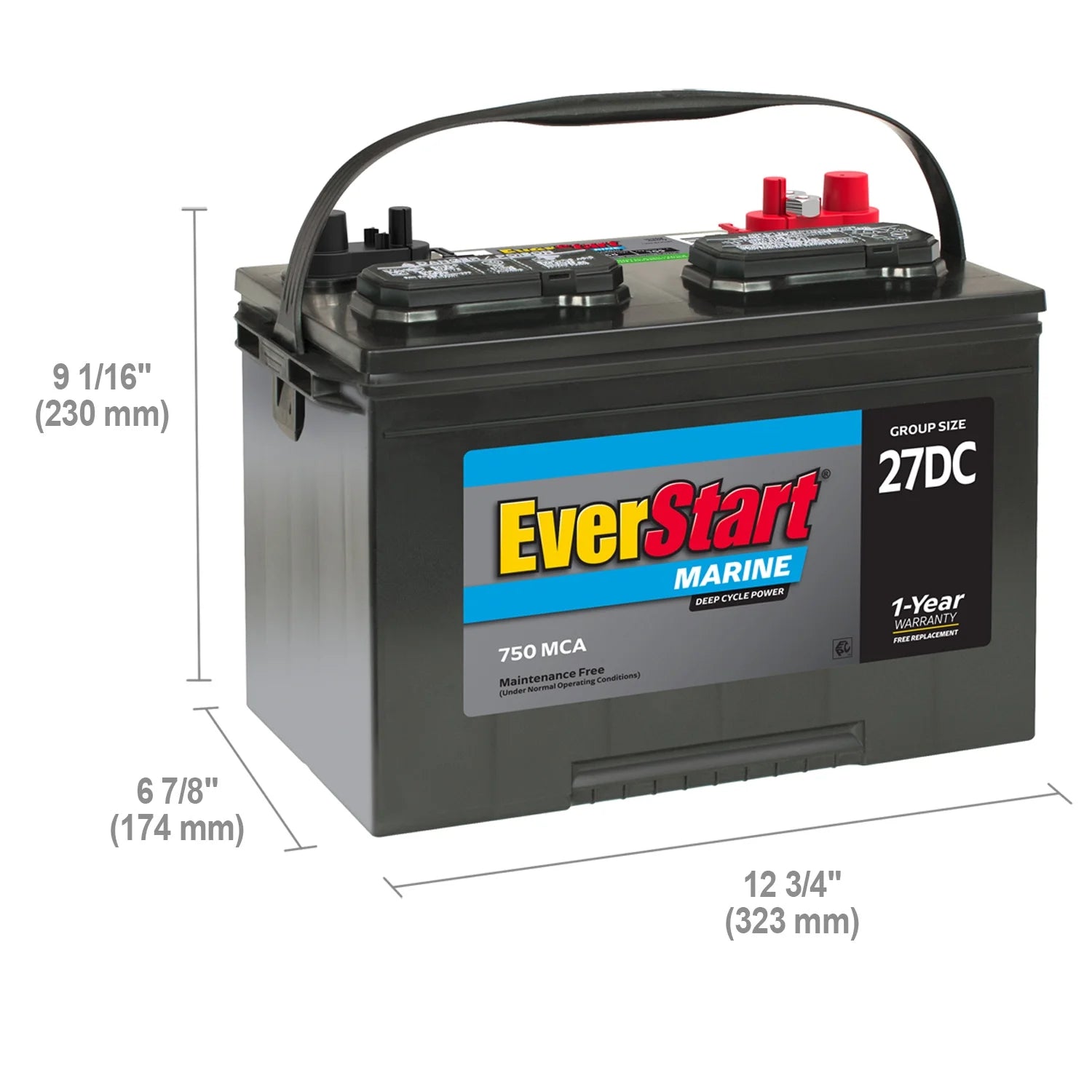 Everstart Lead Acid Marine & RV Deep Cycle Battery, Group Size 27DC 12 Volt, 750 Mca* - Product image 8