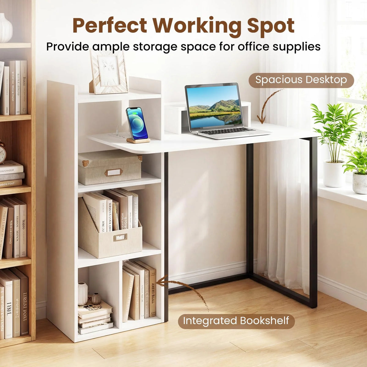 Tangkula 43.5" Study Desk with Ergonomic Monitor Stand & Storage Shelves - Product image 8