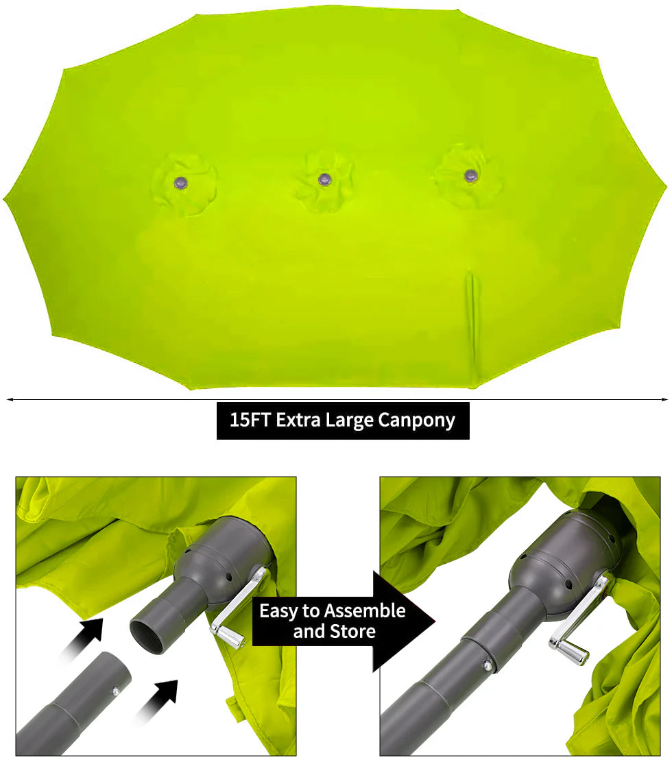 AECOJOY 15x9ft Double-Sided Patio Umbrella, Green - Product image 5