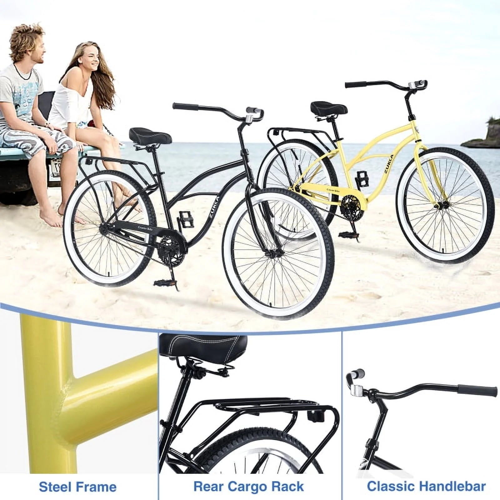 Single Speed Bicycles 26"inch, Steel Frame, Wide Wheels for Stability, Rear Coaster Brakes - Product image 4