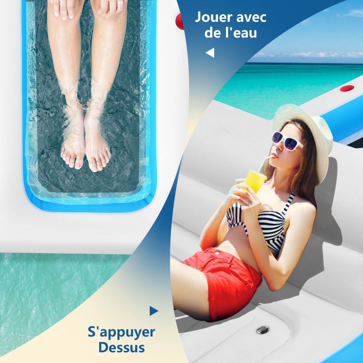 Inflatable Pool Island for 4 People with Pump Cooler Cup Holder 360 x 197 x 66cm -