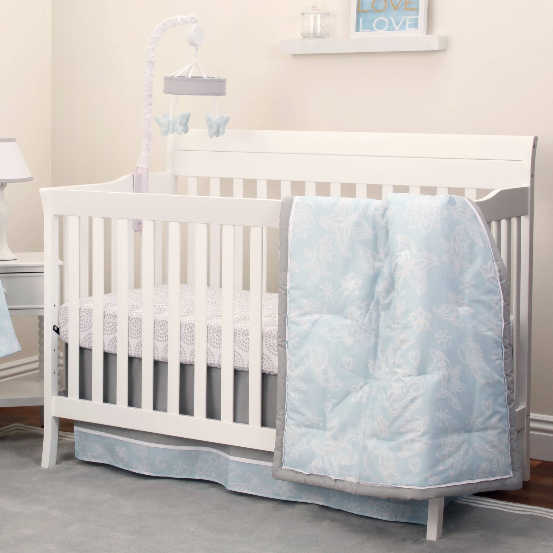 NoJo Dreamer Collection 8pc Floral Aqua/Grey Crib Bedding Set - Product image 1