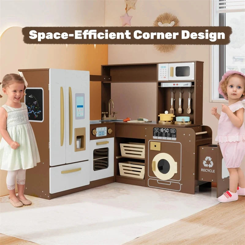 Corner Kids Kitchen Playset with Trash Can, Real Lights & Sounds, 2-Door Fridge, 22 Accessories - Product image 22