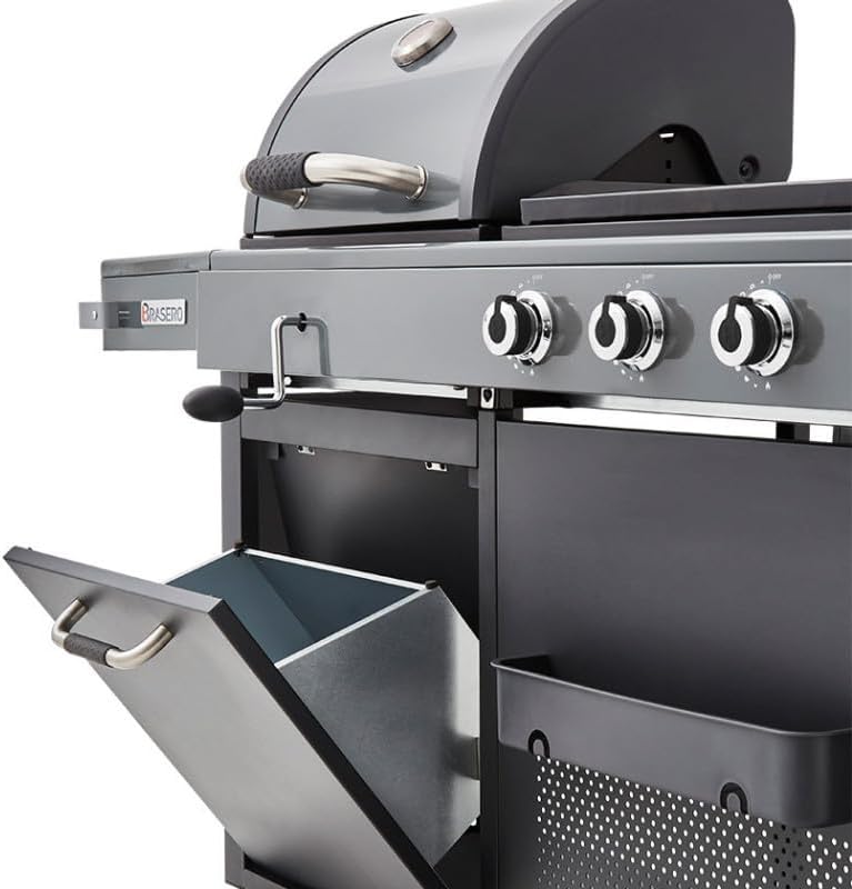 BRASERO - Bi-Energy Gun Metal XL Barbecue - Charcoal Barbecue and Plancha 60 x 42 cm Gas Barbecue with Side Burner -12.95 KW