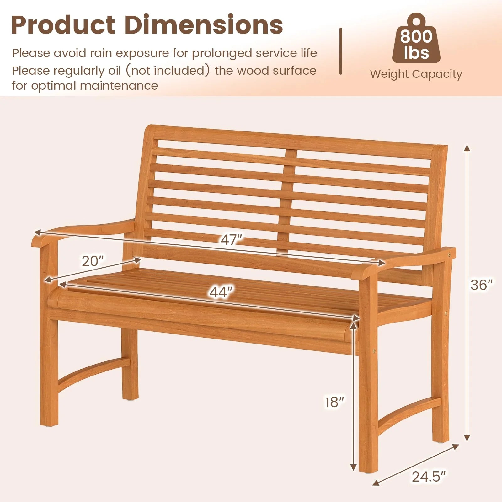 Tangkula Patio Garden Park Bench with Slatted Backrest & Seat - Product image 3