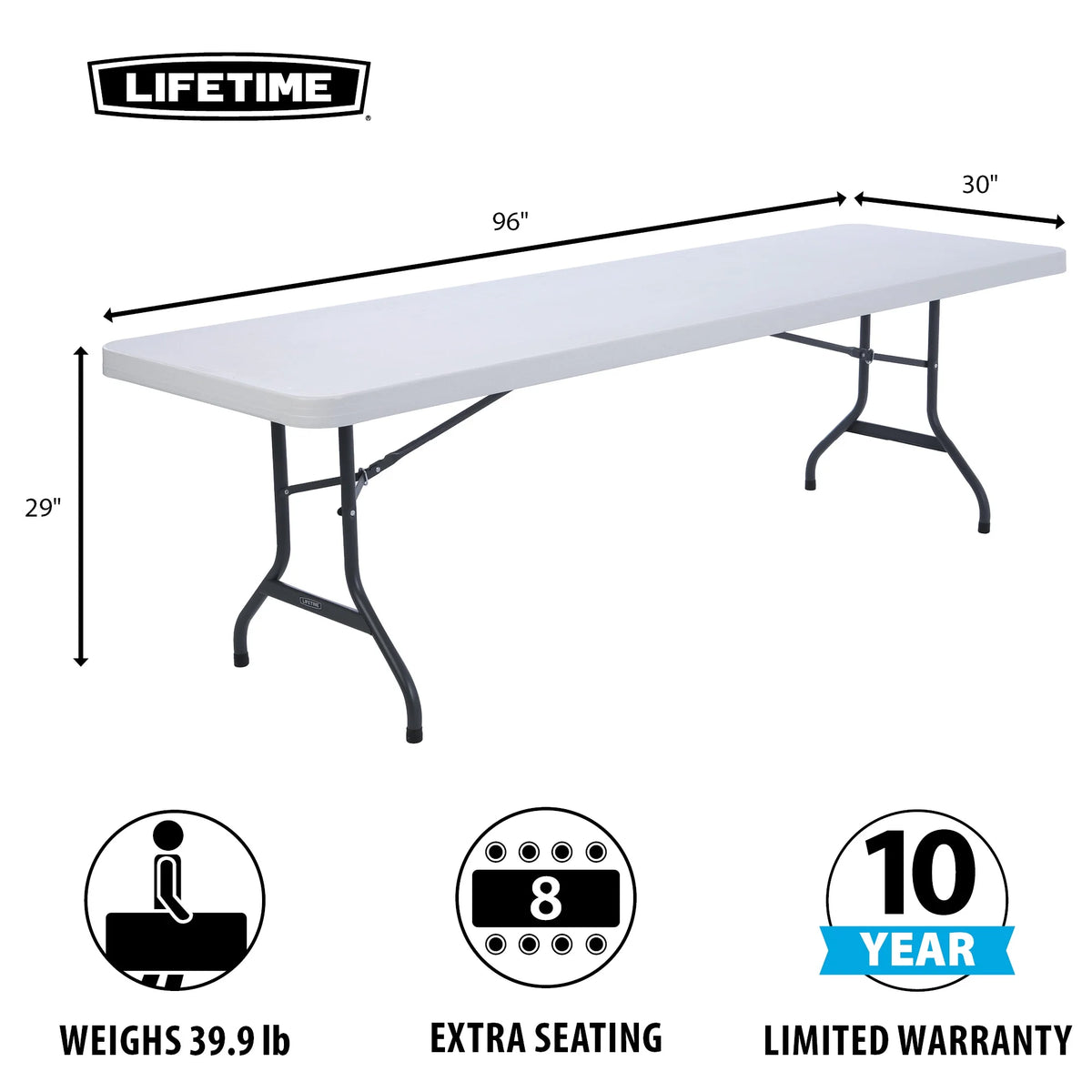 Lifetime 8 - Foot Commercial Grade Folding Table, White Granite (22980) - Product image 3
