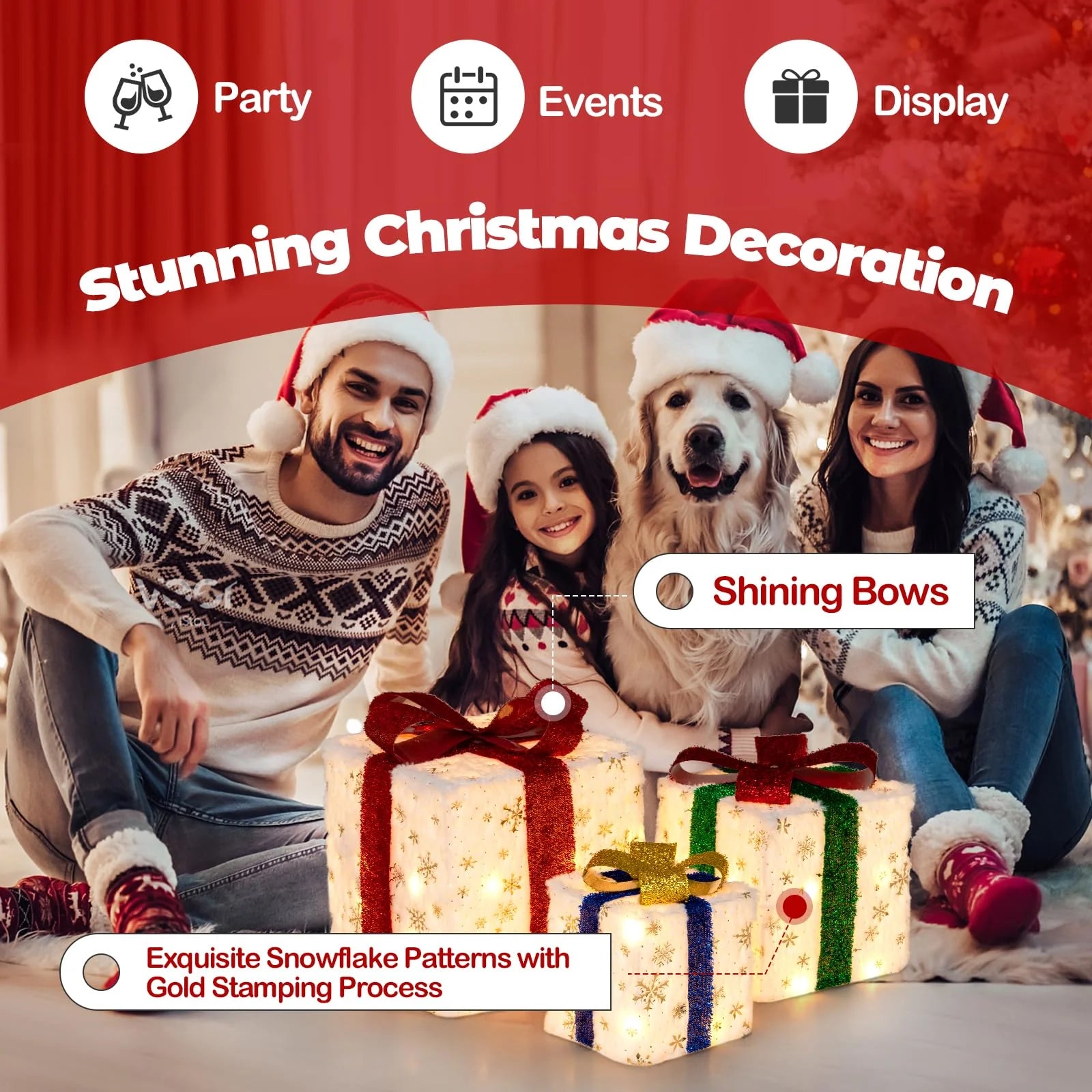 Tangkula Set of 3 Christmas Lighted Gift Boxes, Pre-lit Christmas Decoration with 48 Bright Warm Lights - Product image 8