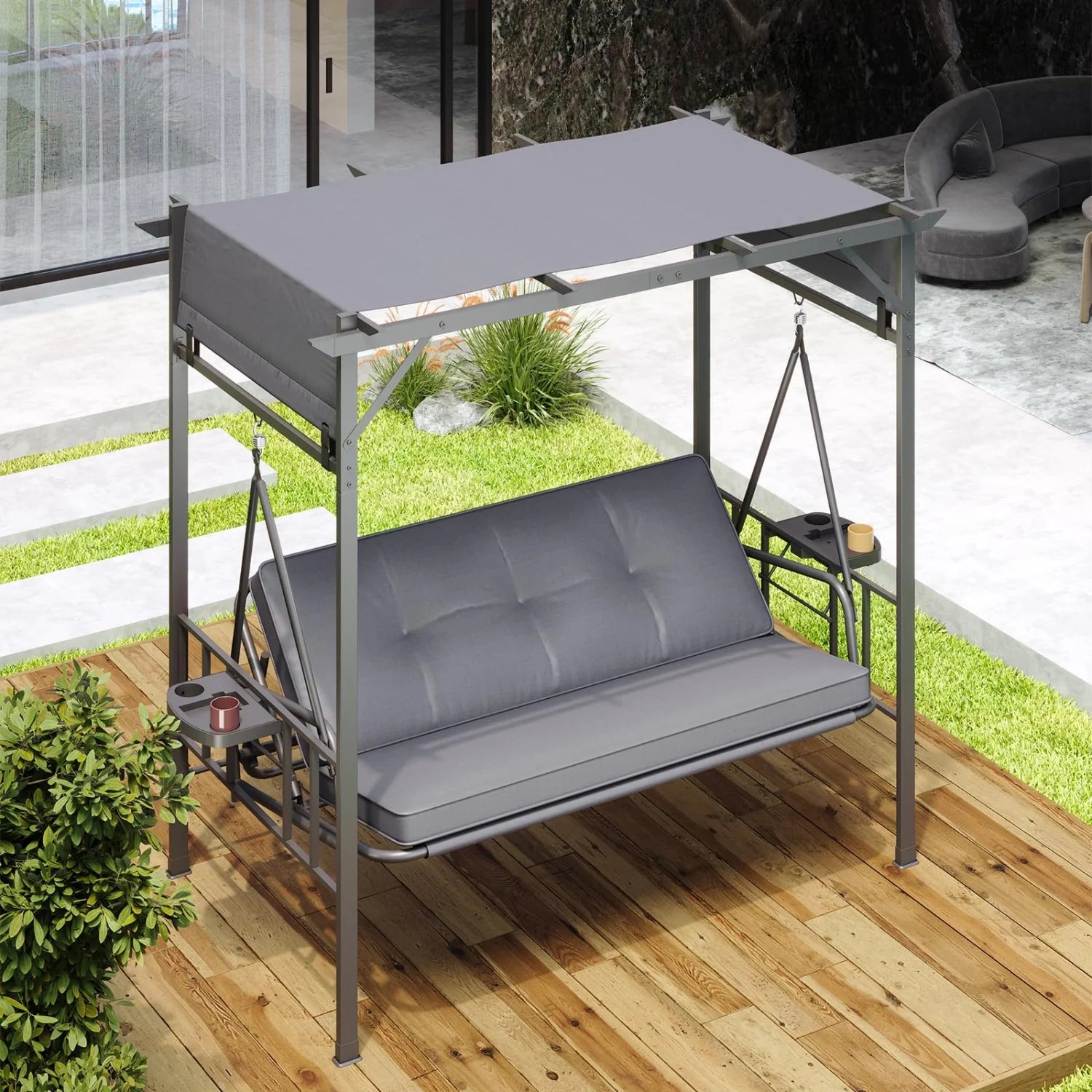 AECOJOY 2-in-1 Convertible Porch Swing Bed 3 Seat, Outdoor Patio Metal Pergola Swing - Product image 10