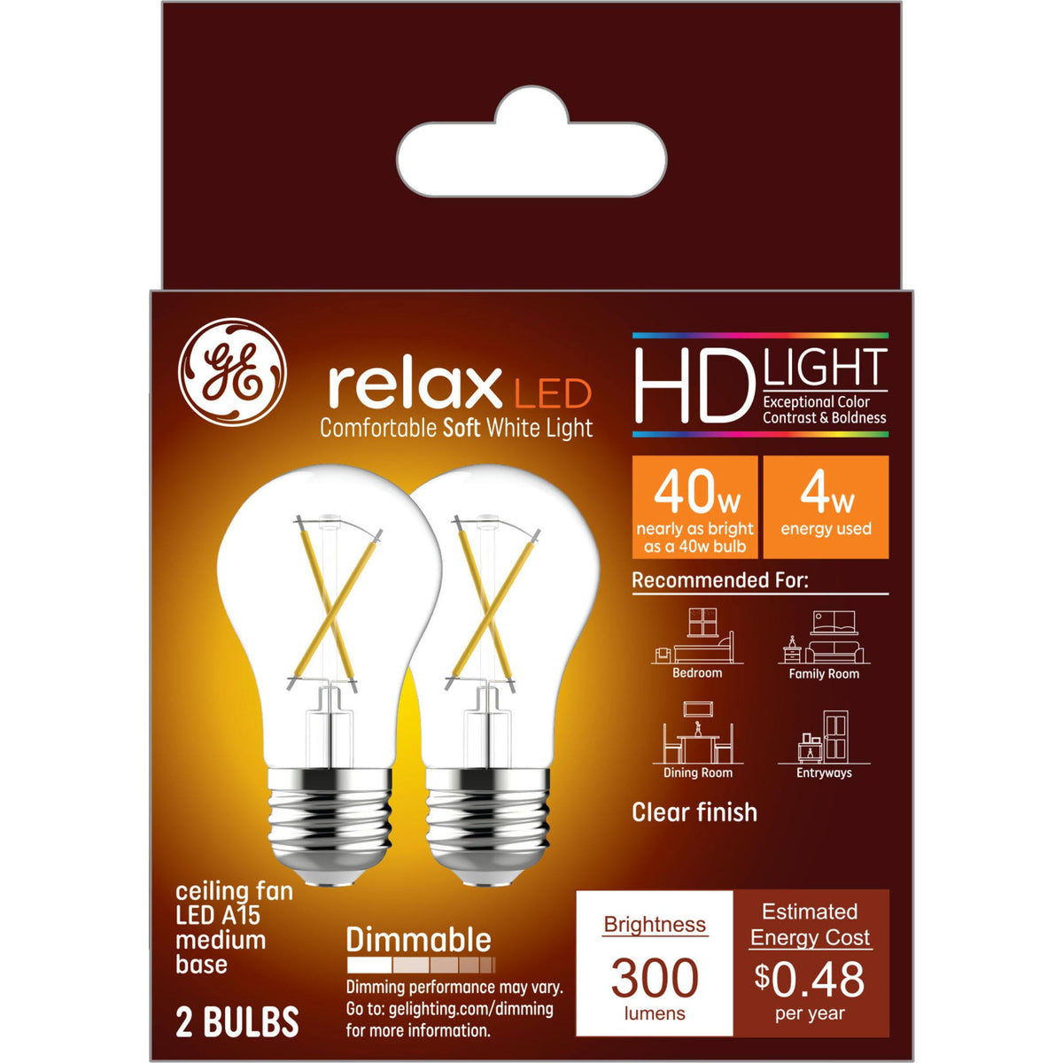 Ge Relax Light Bulbs, LED, Ceiling Fan, Soft White, 40 Watts - 2 light bulbs - Product image 1