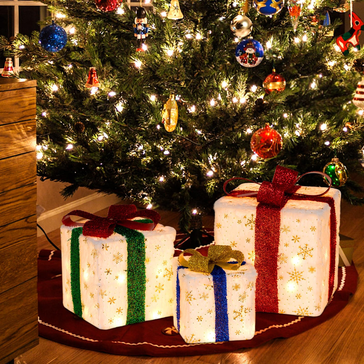 Tangkula Set of 3 Christmas Lighted Gift Boxes, Pre-lit Christmas Decoration with 48 Bright Warm Lights - Product image 3