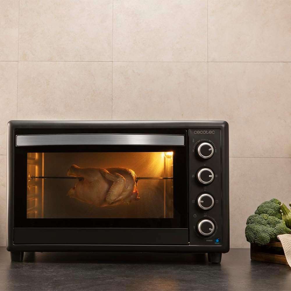 Cecotec 60 Liter Convection Table Oven Bake&Toast 6090 Black Gyro, 2200 W, Interior Light, 12 Functions, Temperature Up to 230º, Double Glass Door, Includes Rotisserie