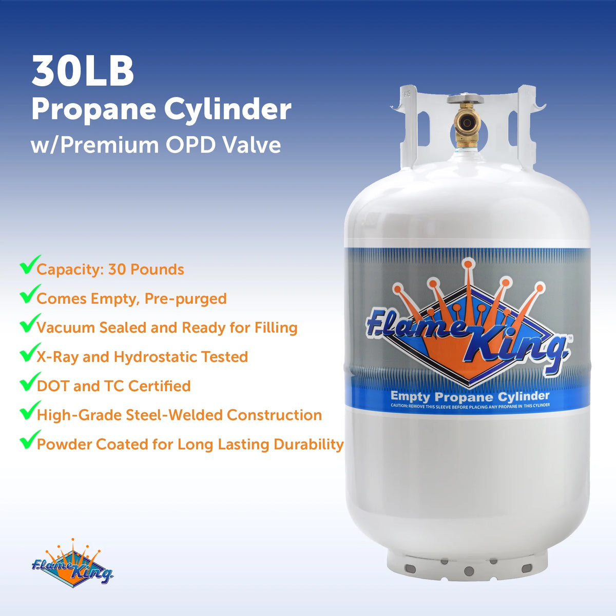 Flame King 30 lb. Propane Tank with Type 1 Overfill Protection Device Valve (Ships Empty) - Product image 2