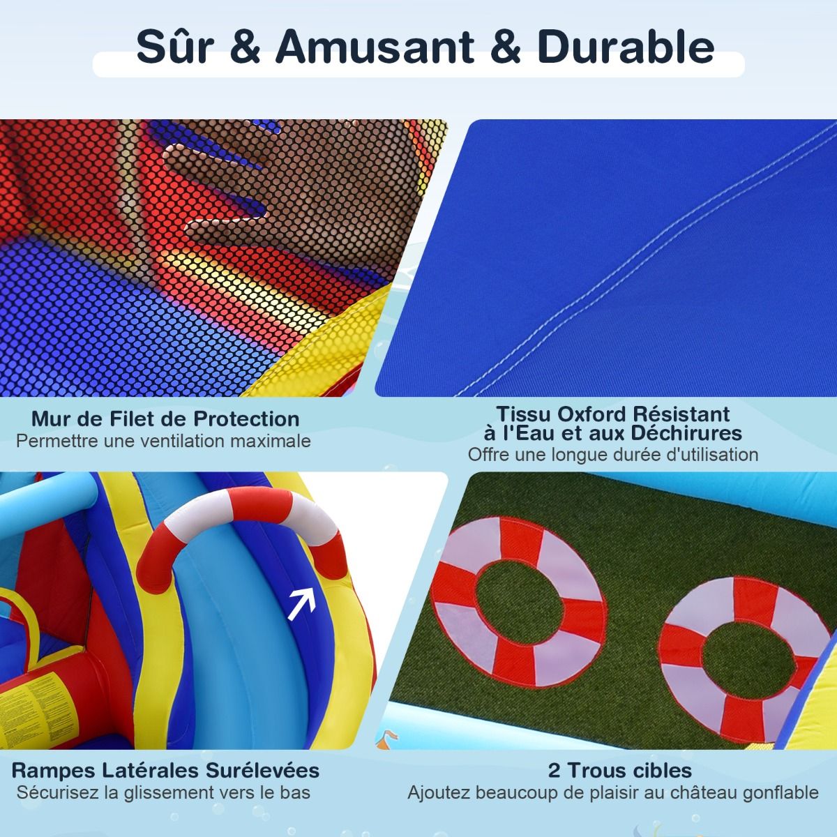 Boat Style Inflatable Castle with Curved Slide Jumping Zone Climbing Wall with 450 W Inflator -