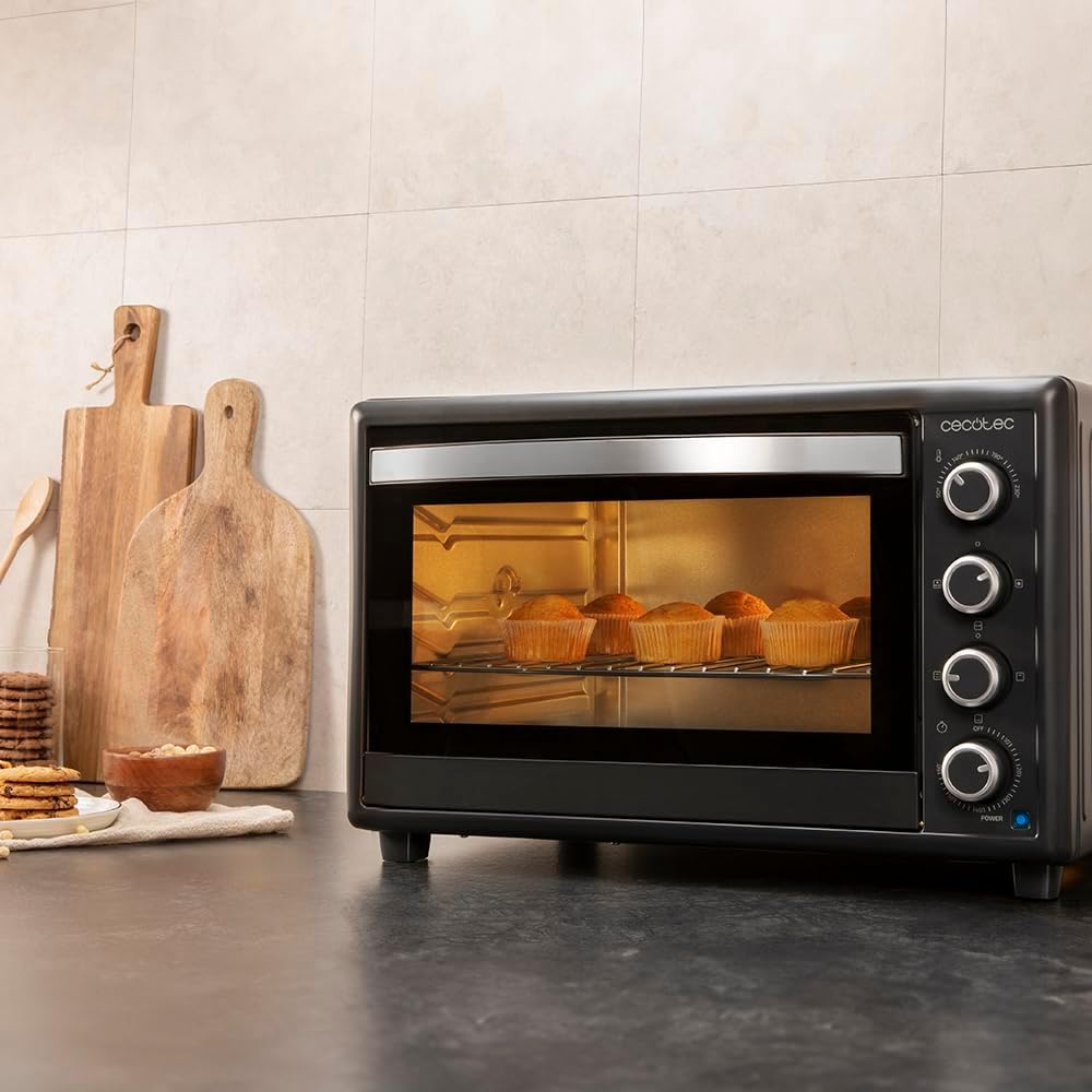 Cecotec 60 Liter Convection Table Oven Bake&Toast 6090 Black Gyro, 2200 W, Interior Light, 12 Functions, Temperature Up to 230º, Double Glass Door, Includes Rotisserie