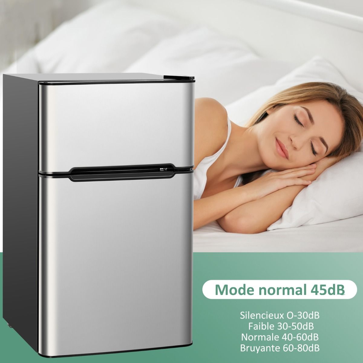 Compact Fridge Mini Fridge 90L Separate Freezer with 2 Door Design Quiet Operation White/Grey/Black -