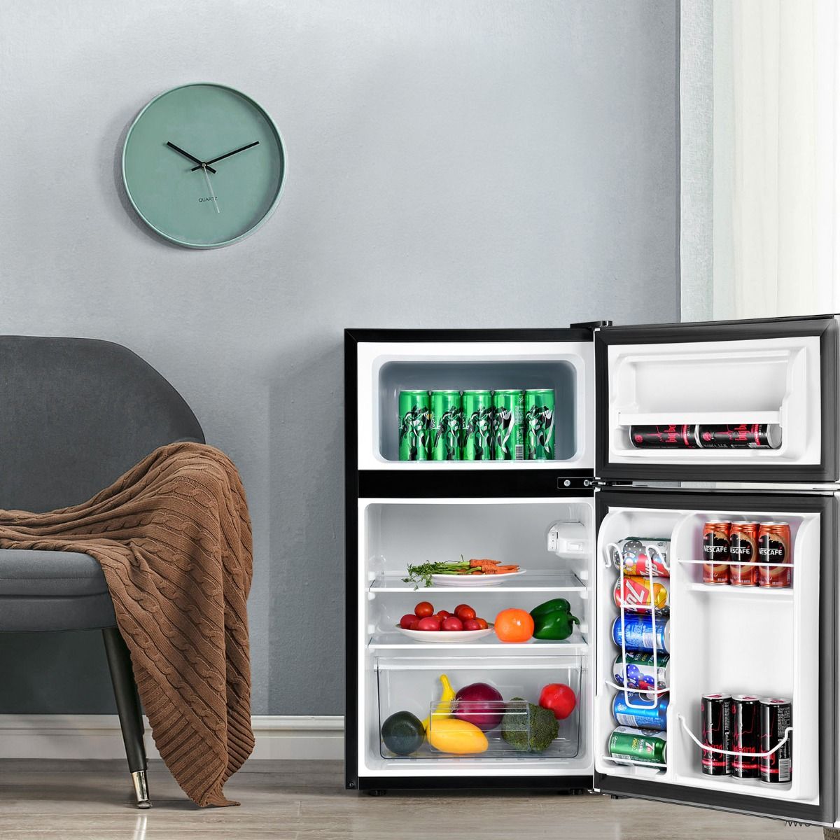 Compact Fridge Mini Fridge 90L Separate Freezer with 2 Door Design Quiet Operation White/Grey/Black -
