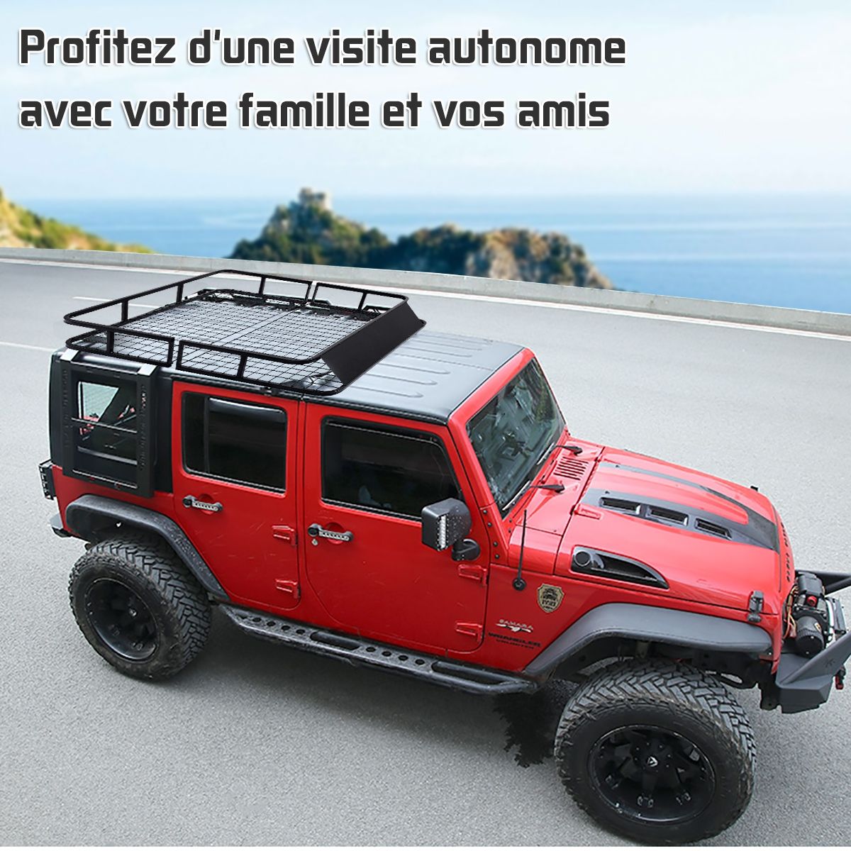 Roof Rack for Car in Metal 122.5x102CM with Air Deflector Capacity 75 KG Black Automotive Accessories -