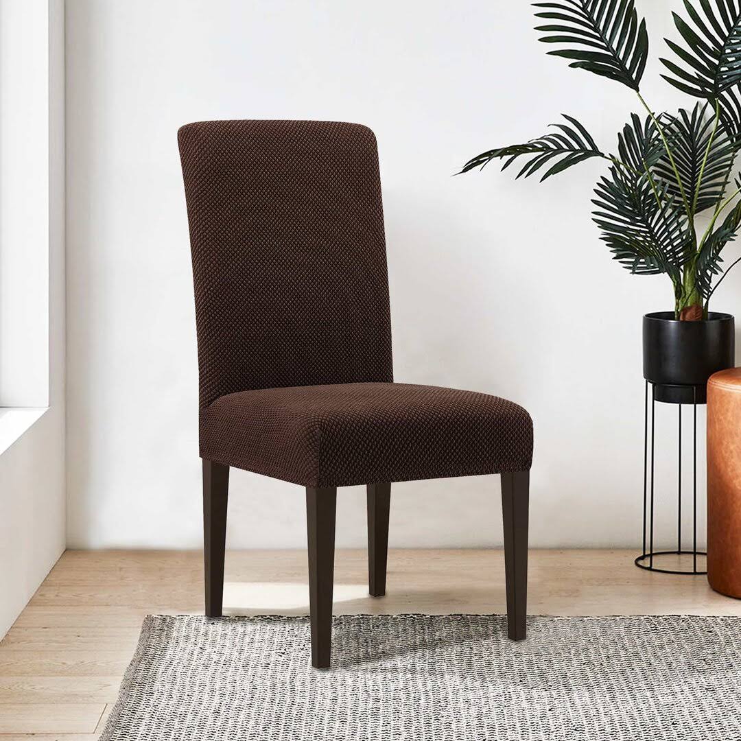 Stretch Raised Dots Box Cushion Dining Chair Slipcover Winston Porter Color Chocolate - Product image 1