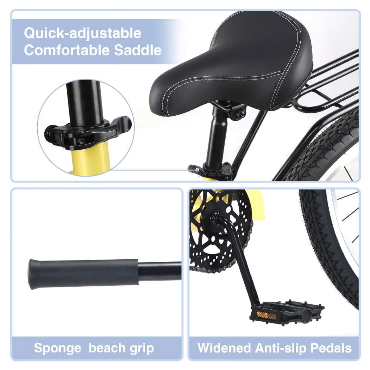 Single Speed Bicycles 26"inch, Steel Frame, Wide Wheels for Stability, Rear Coaster Brakes - Product image 2