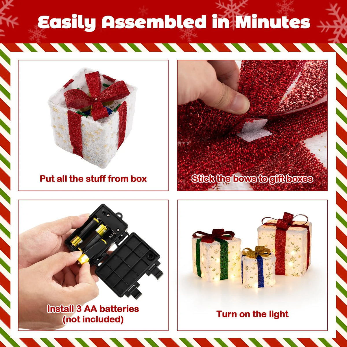 Tangkula Set of 3 Christmas Lighted Gift Boxes, Pre-lit Christmas Decoration with 48 Bright Warm Lights - Product image 7