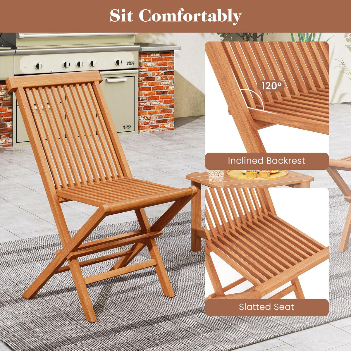 Tangkula Outdoor Folding Chairs with High Back and Slatted Seat