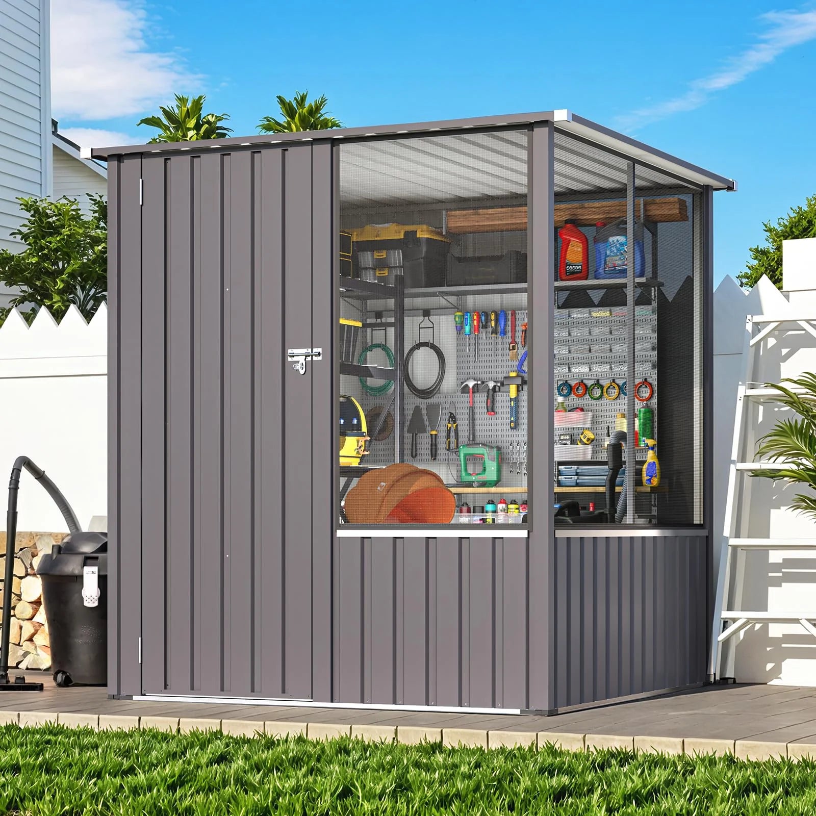 AECOJOY 5x5 FT Storage Shed, Metal Sheds & Outdoor Storage with Lockable Doors and Ventilated Mesh - Product image 2