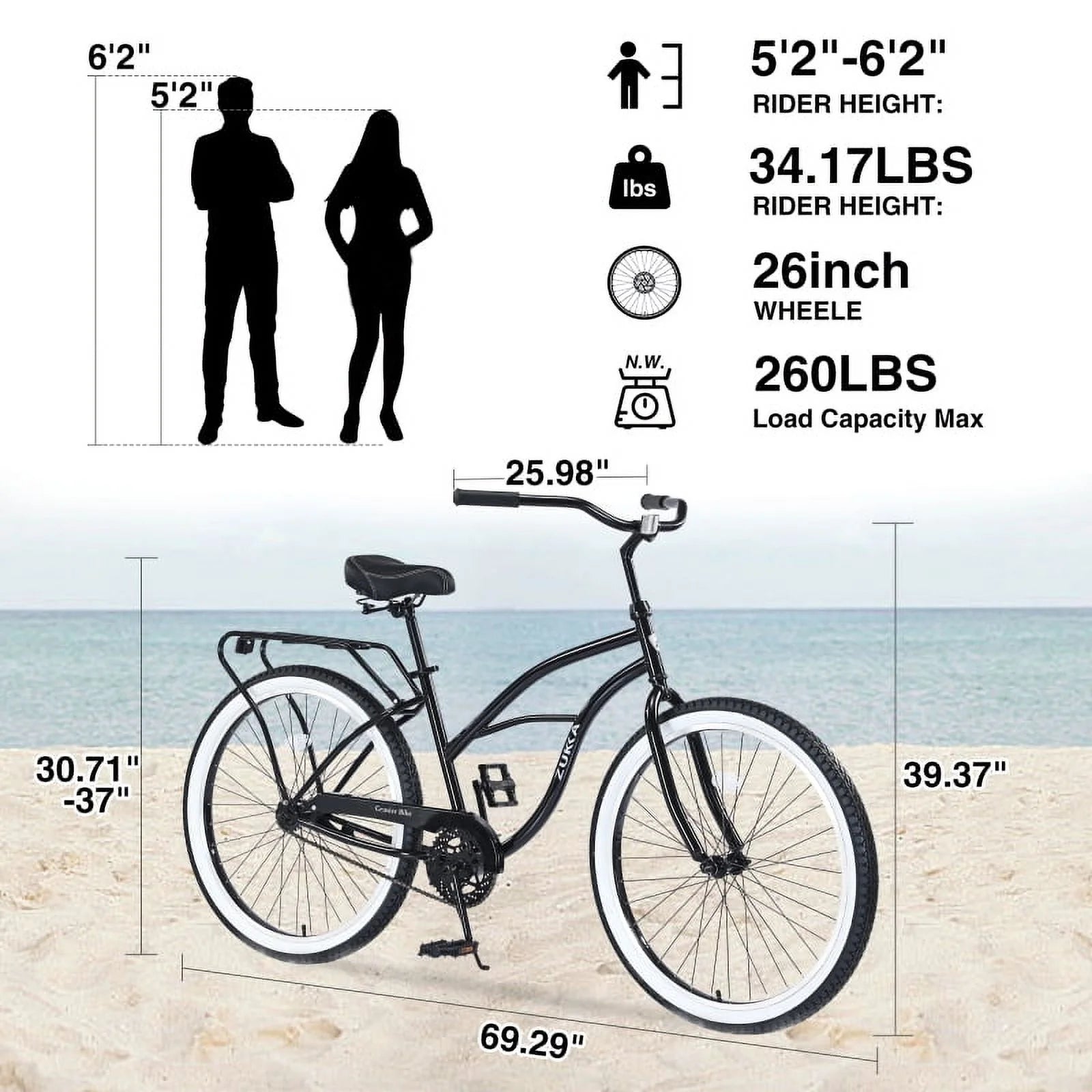 Single Speed Bicycles 26"inch, Steel Frame, Wide Wheels for Stability, Rear Coaster Brakes - Product image 5