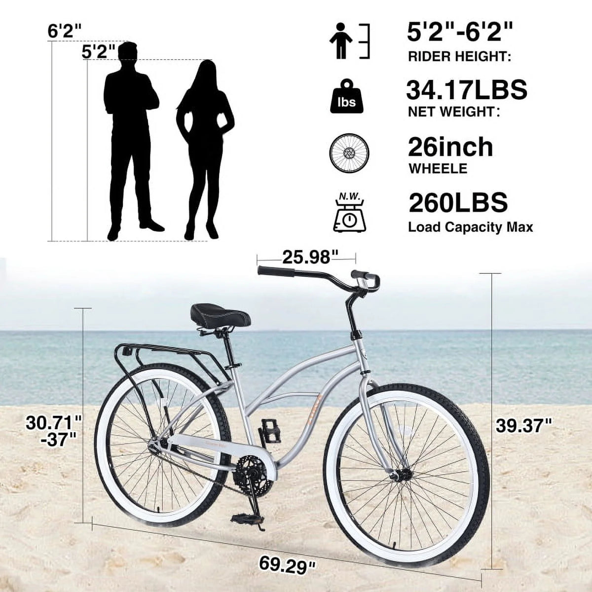 Single Speed Bicycles 26"inch, Steel Frame, Wide Wheels for Stability, Rear Coaster Brakes - Product image 8
