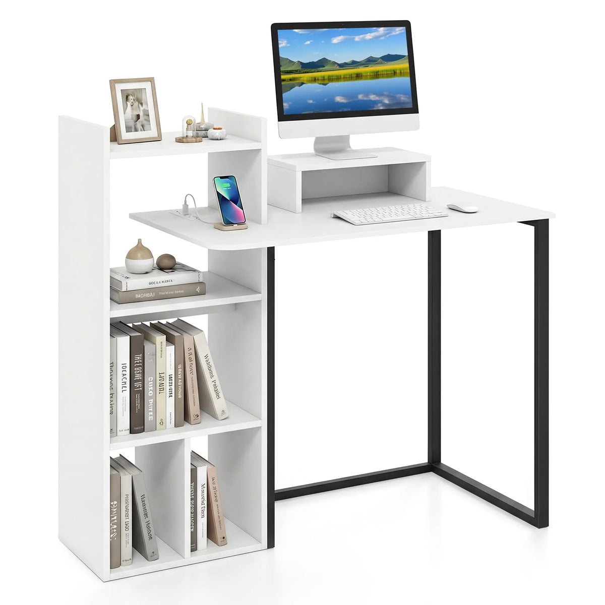 Tangkula 43.5" Study Desk with Ergonomic Monitor Stand & Storage Shelves - Product image 1