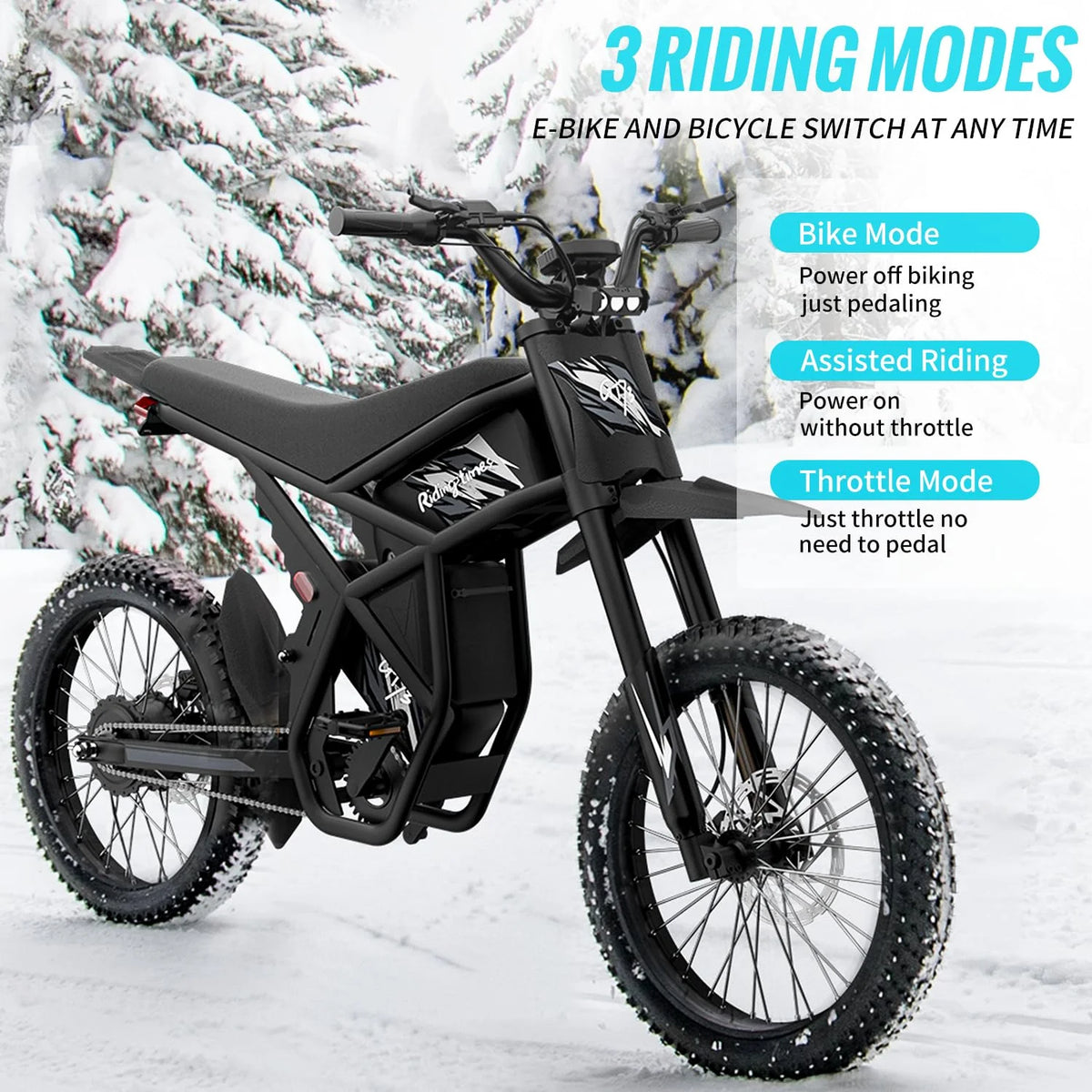 Riding'Times GT73 Electric Dirt Bike for Adults, 37MPH 48V36.4AH 2400W 1747wh Dual Battery Ebike - Product image 2