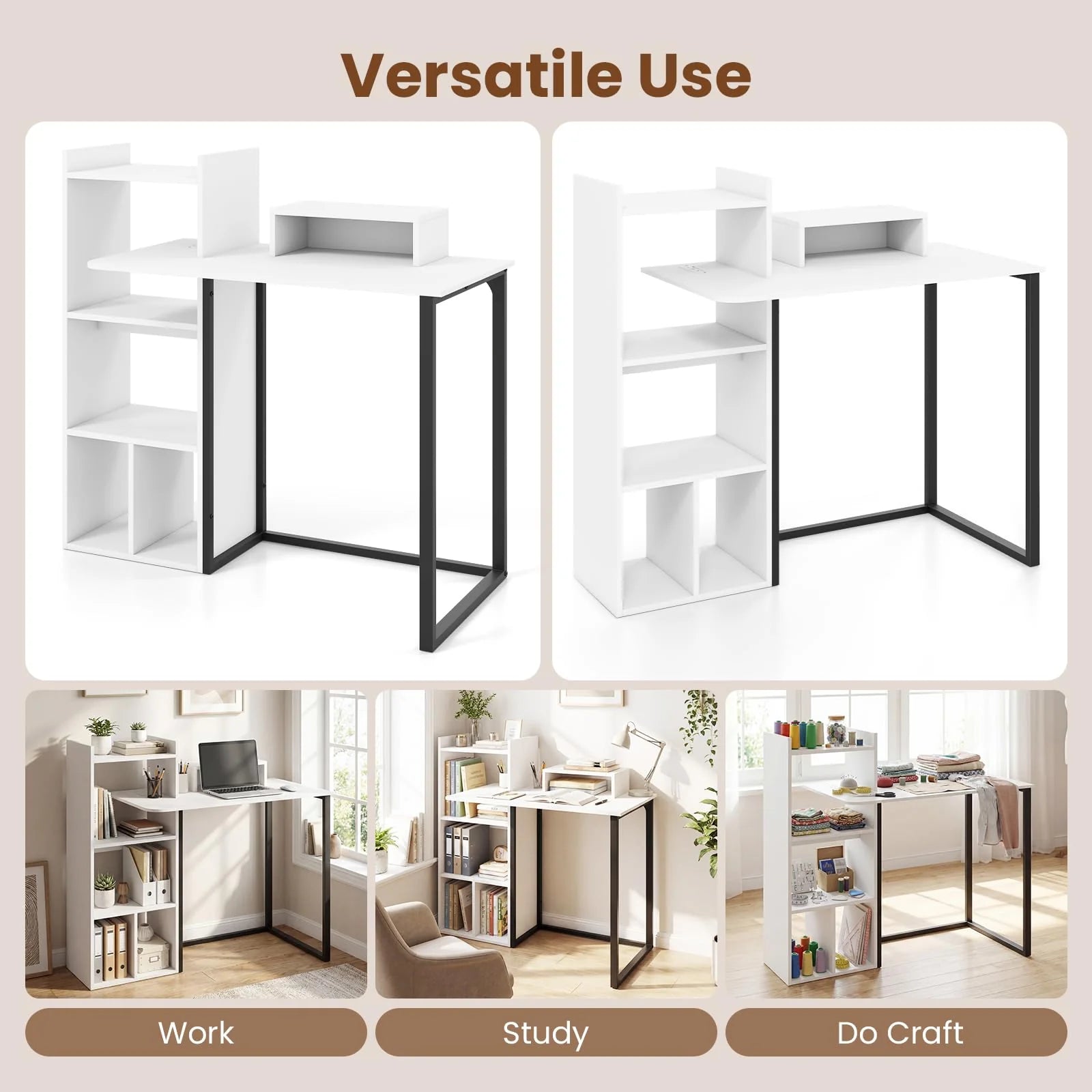 Tangkula 43.5" Study Desk with Ergonomic Monitor Stand & Storage Shelves - Product image 9