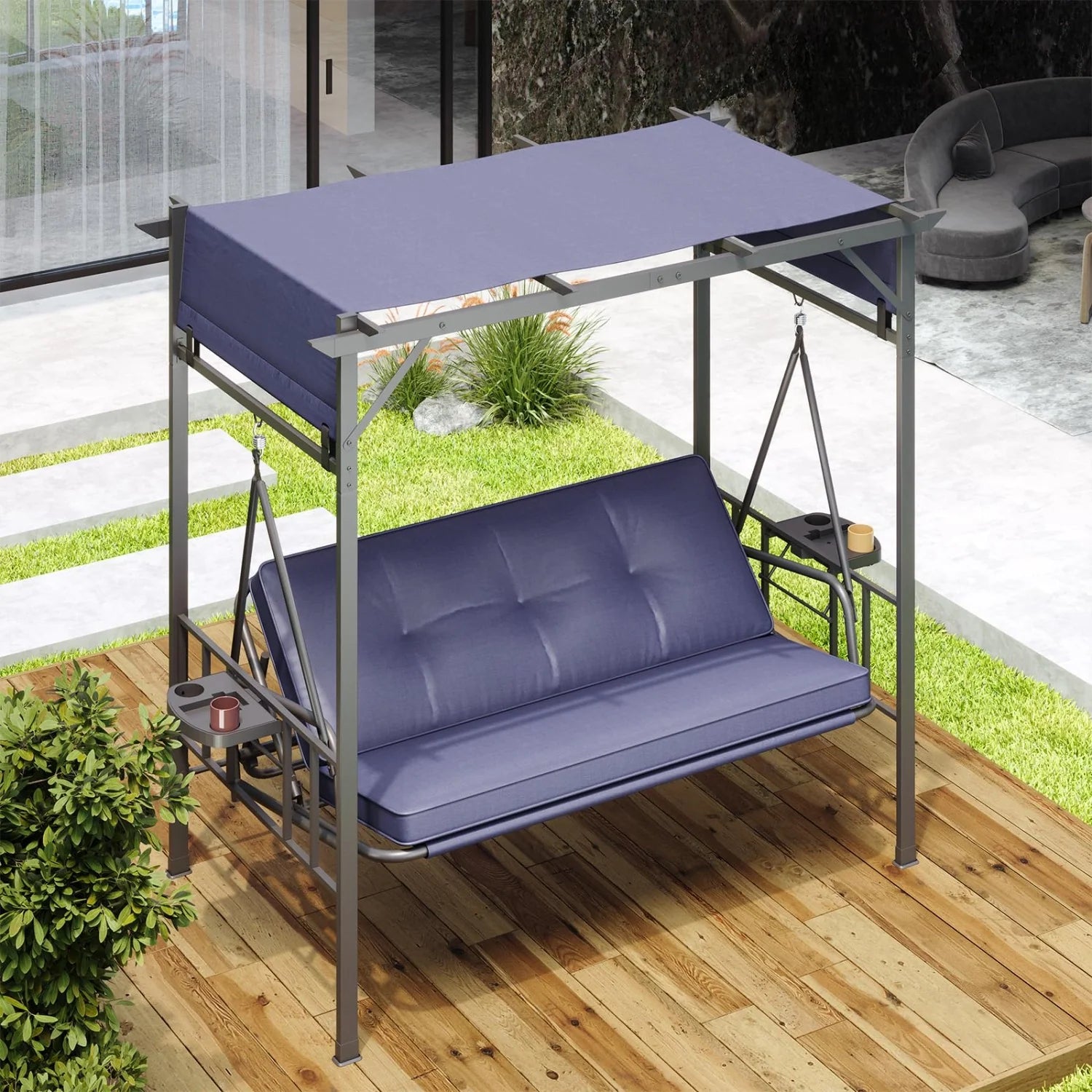 AECOJOY 2-in-1 Convertible Porch Swing Bed 3 Seat, Outdoor Patio Metal Pergola Swing - Product image 20