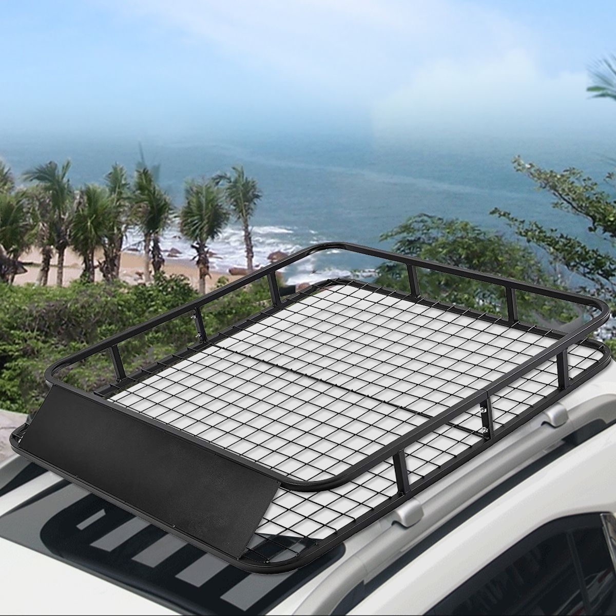 Roof Rack for Car in Metal 122.5x102CM with Air Deflector Capacity 75 KG Black Automotive Accessories -