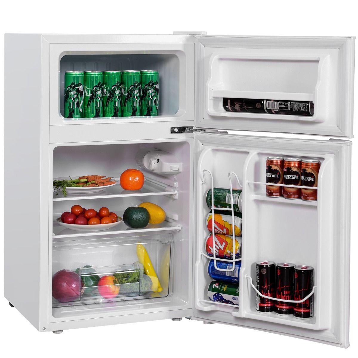 Compact Fridge Mini Fridge 90L Separate Freezer with 2 Door Design Quiet Operation White/Grey/Black -