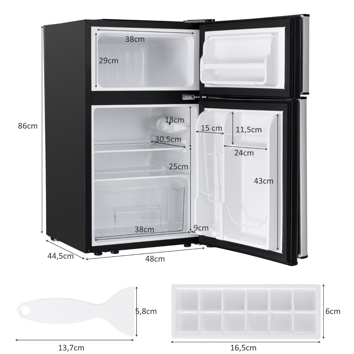 Compact Fridge Mini Fridge 90L Separate Freezer with 2 Door Design Quiet Operation White/Grey/Black -